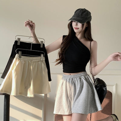 Femme Hochtaillierte A-Linien Lounge Shorts mit verstellbarem Kordelzug Heidi-Mode