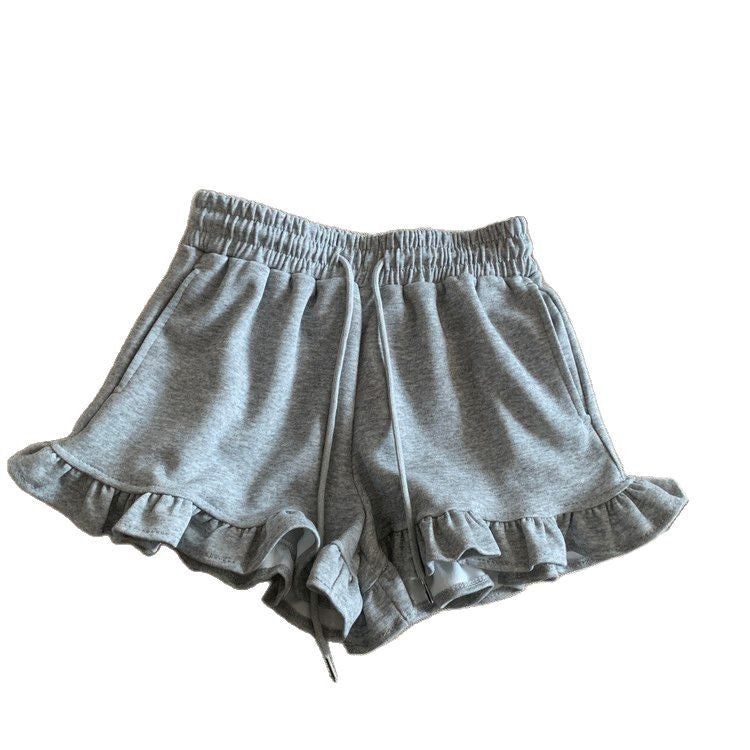 Femme Rüschensaum Kordelzug-Shorts Heidi-Mode