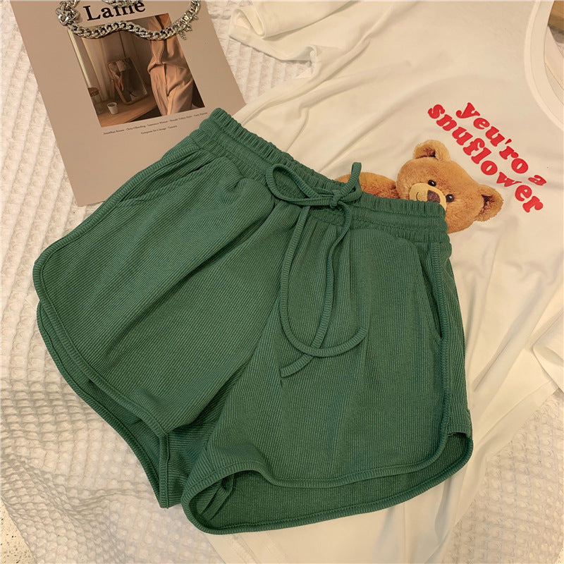 Damen Ripp- Hochsitze Lounge-Shorts mit Kordelzug Heidi-Mode