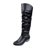 Damen nan knielange Slouch-Stiefel mit weichem Schaft und niedrigem Blockabsatz Drune in Schwarz (niedriger Absatz)