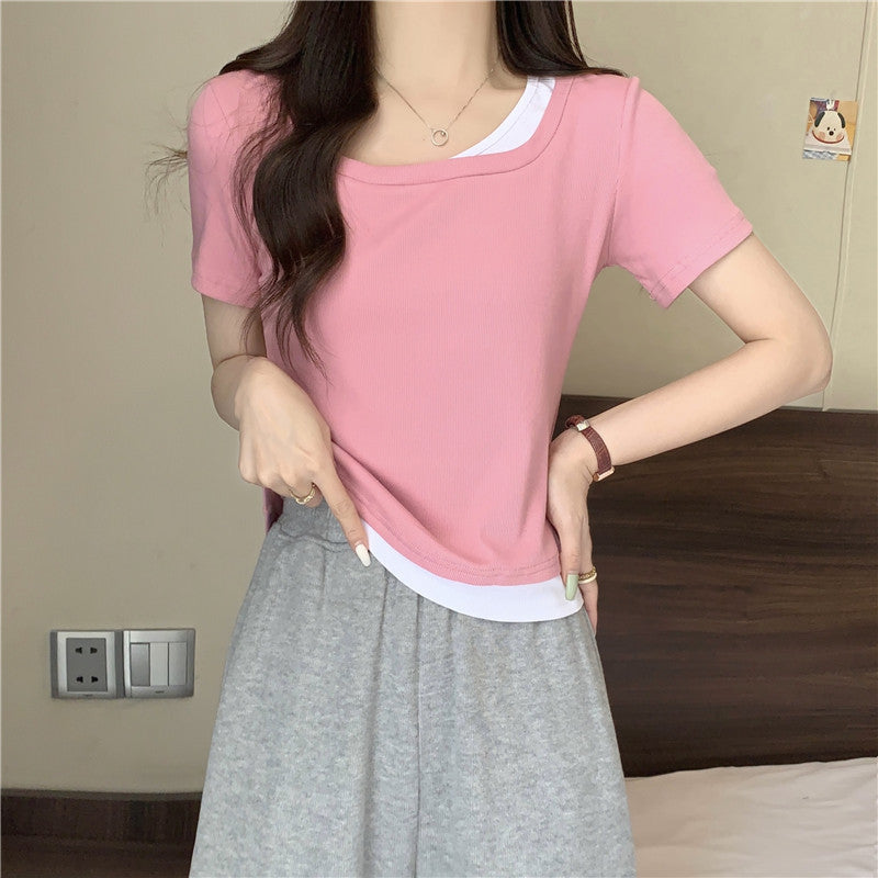 Femme Soft-Fit Schichten Rundhalsausschnitt T-Shirt Heidi-Mode