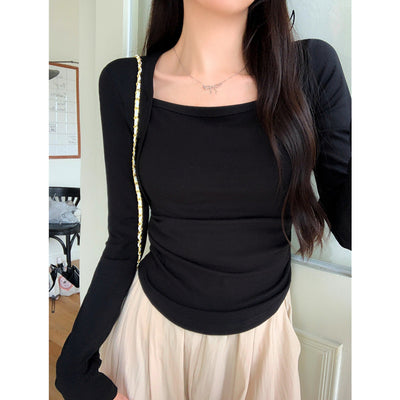 Damen Langarm Raffung Oberteil Heidi-Mode