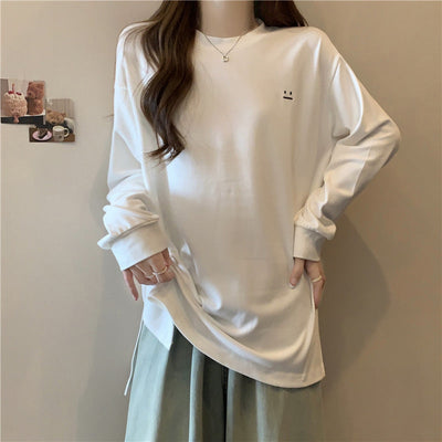 Damen Relaxed Fit Langarm-T-Shirt mit einzigartigem grafischem Detail Heidi-Mode