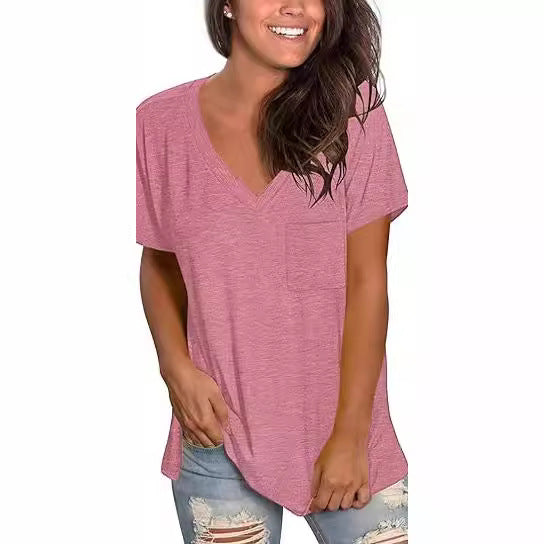 Damen lässiges V-Ausschnitt T-Shirt Heidi-Mode