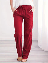 Damen nan leichte Leinenhose mit elastischem Bund Tunnelzug und weitem Bein Drune in Rot