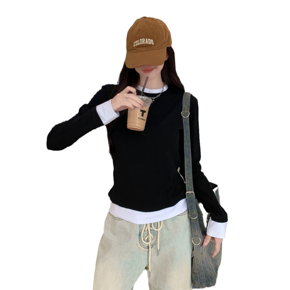 Damen Schicht Langarmtop mit Kontrastbündchen Heidi-Mode