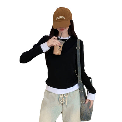 Damen Schicht Langarmtop mit Kontrastbündchen Heidi-Mode