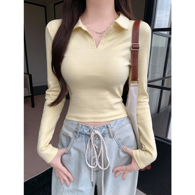 Femme Leichtgewichtig Langarm Polo Top Heidi-Mode