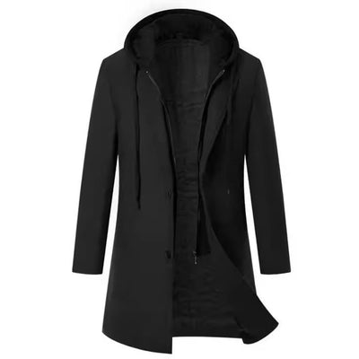 Herren eleganter Melton-Mantel mit abnehmbarer Kapuze und praktischen Taschen Aliams