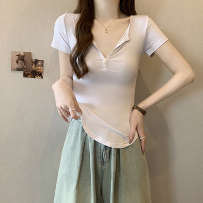 Damen Kurzarm-Polo-Top mit stylischem Knopfverschluss Heidi-Mode