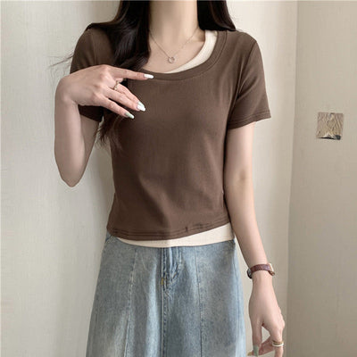 Femme Geschichtete Rundhals T-Shirt Heidi-Mode