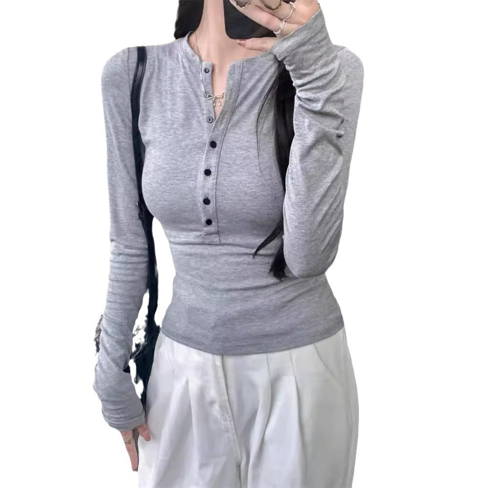 Femme Langarm-Henley-Top mit elegantem Knopfdetail Heidi-Mode