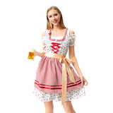 Damen nan traditionelles Oktoberfest Dirndl mit geschnürter Miederpartie, Rüschen und Satin-Schürze Drune in Rosa