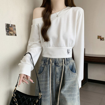 Femme Off-Shoulder Cropped Sweatshirt mit bequemem Schnitt Heidi-Mode