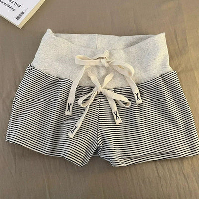 Damen Hochtaillierte Gestreifte Lounge-Shorts mit Verstellbarem Kordelzug Heidi-Mode