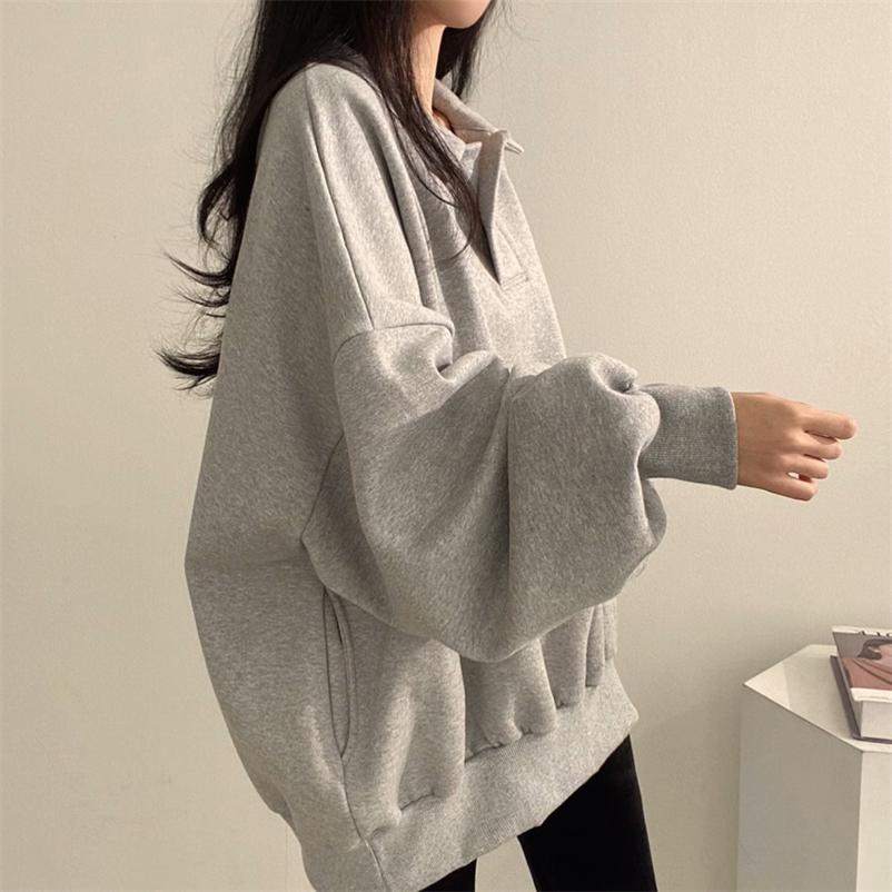 Femme Oversized Polo Sweatshirt mit Puffärmeln Heidi-Mode