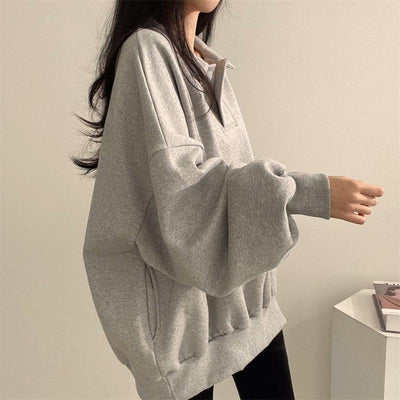 Femme Oversized Polo Sweatshirt mit Puffärmeln Heidi-Mode