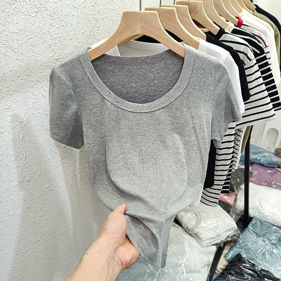 Femme Kurzarm-Ripp-Basic-T-Shirt Heidi-Mode