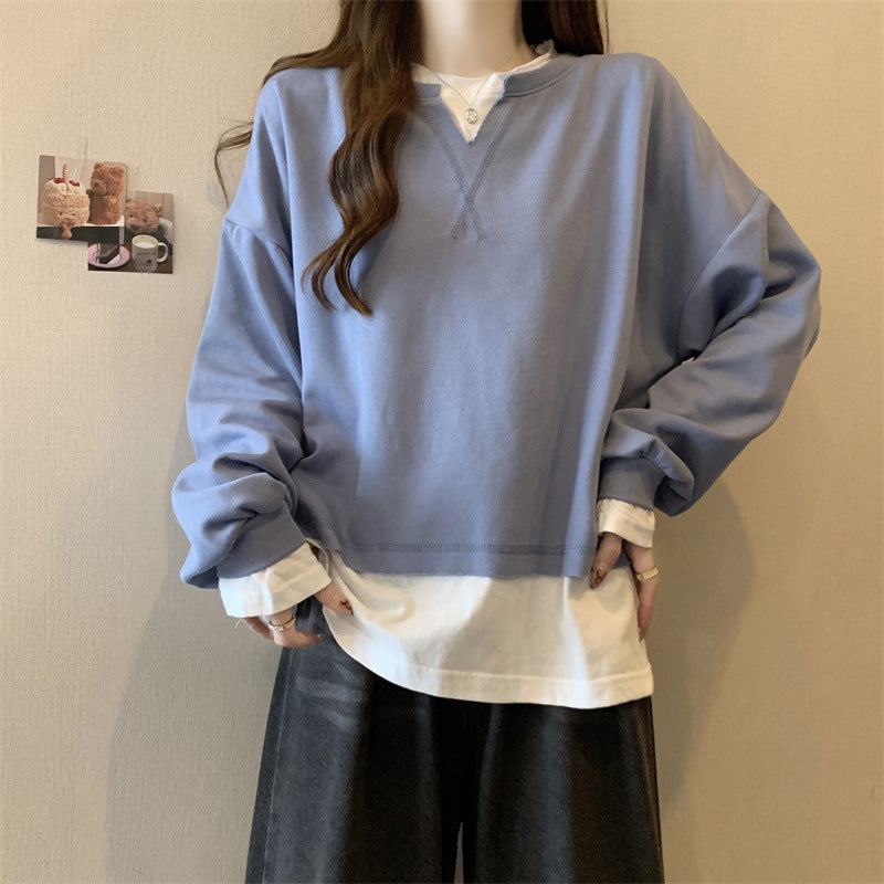 Femme Layered V-Ausschnitt Sweatshirt mit strukturierten Ärmeln Heidi-Mode