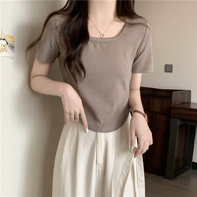 Damen Kurzarm Enges Rippoberteil Heidi-Mode