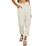 Damen nan weiche weite Cordhose mit hoher Taille, Bundfalten und umgeschlagenem Saum Drune in Weiß