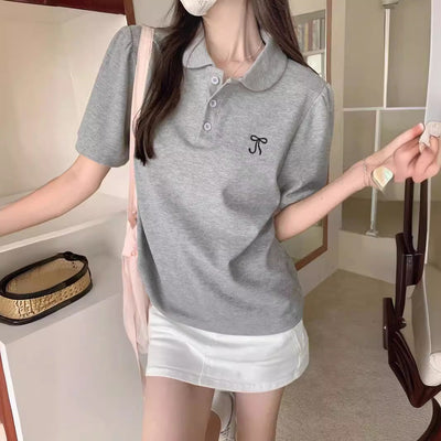 Damen Kurzarm-Polo-Shirt mit stilvollen Puffärmeln Heidi-Mode