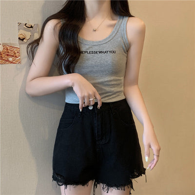 Femme geripptes Baumwoll-Tanktop mit Textdruck Heidi-Mode