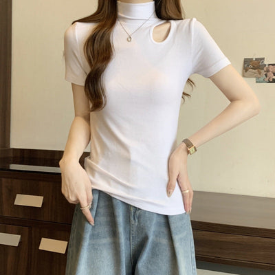 Femme Kurzarm Cut-Out Stehkragen Top Heidi-Mode
