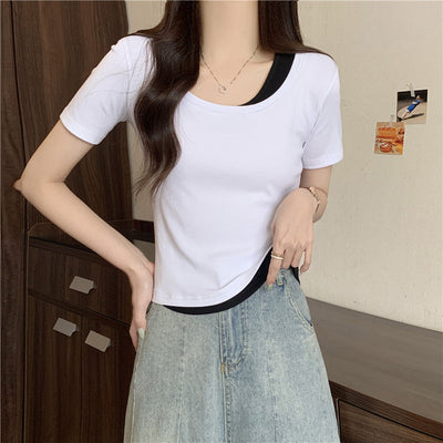 Femme Gestuftes Crop-Top mit Kontrast-Unterhemd Heidi-Mode