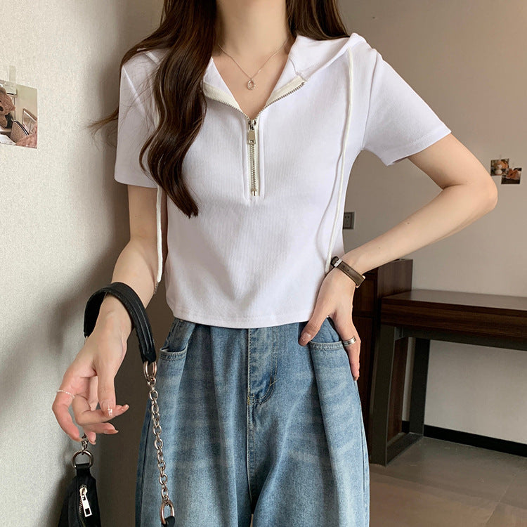 Femme Kurzarm Zip-Up Hoodie Top Heidi-Mode