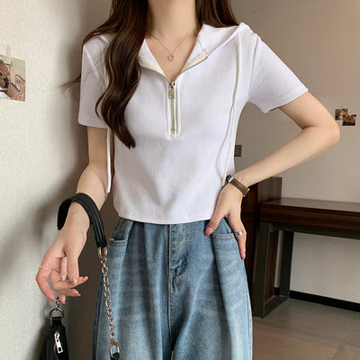 Femme Kurzarm Zip-Up Hoodie Top Heidi-Mode