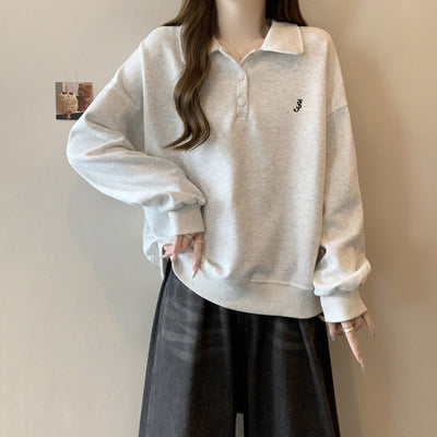 Femme Relaxed Fit Polo Pullover Sweatshirt Heidi-Mode