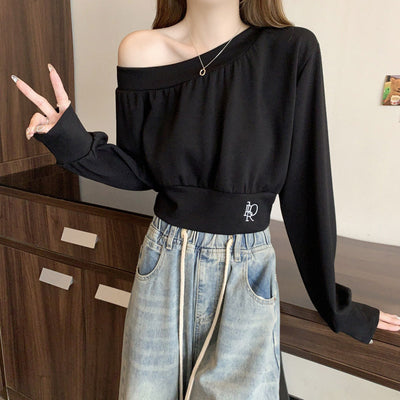 Femme Off-Shoulder Kurzes Sweatshirt mit Puffärmeln Heidi-Mode