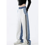 Damen nan weite Jogginghose mit Denim-Einsätzen, elastischem Bund und seitlichen Kontraststreifen Drune in 21113 Weiß-Grau