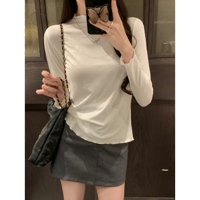 Damen Langarm Rüschen Mock Neck Top Heidi-Mode