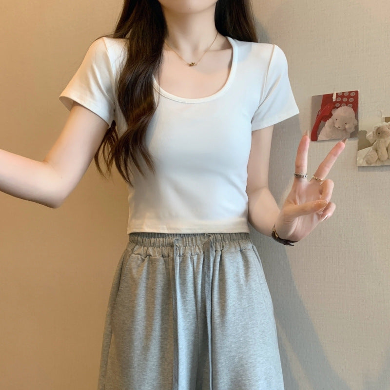 Damen Kurzarm Rundhals Crop Top Heidi-Mode