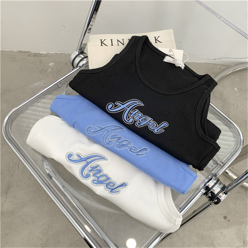 Femme Rippenteil Crop Tanktop mit Strassdetail Heidi-Mode