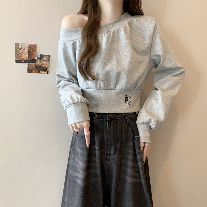 Damen Off-Shoulder Sweatshirt mit elegantem Bündchen Details Heidi-Mode