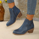 Damen nan knöchelhohe Stiefelette mit Laser-Cut-Perforation, seitlichem Reißverschluss und mittelhohem Blockabsatz Drune in Marineblau