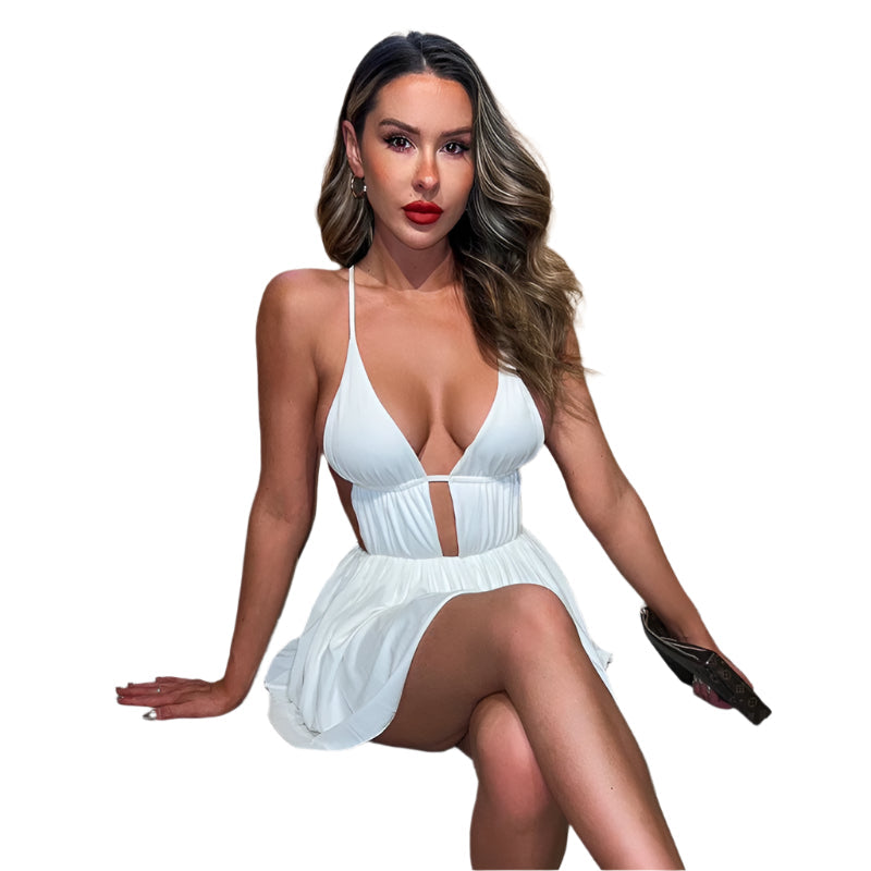 Nova - Verstellbare Spaghettiträger und luftiges Sommerkleid mit V-Ausschnitt