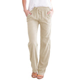 Damen nan leichte Leinenhose mit elastischem Bund Tunnelzug und weitem Bein Drune in Apricot