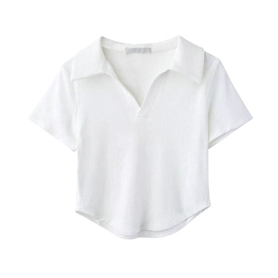 Damen Poloshirt mit kurzen Ärmeln im eleganten V-Ausschnitt Heidi-Mode