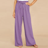 Damen nan Leinenhose mit Paperbag-Bund und weitem Bein Drune in Violett