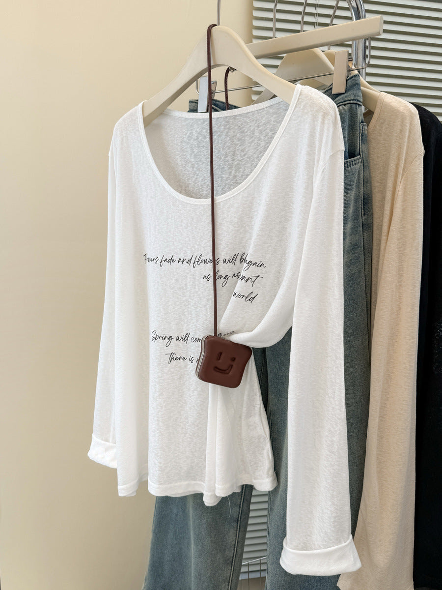 Femme Relaxed Fit Langarm-T-Shirt mit inspirierendem Zitat Heidi-Mode