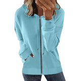 Damen nan Kapuzenjacke mit durchgehendem Reißverschluss, Kängurutaschen und elastischen Bündchen Drune in Hellblau