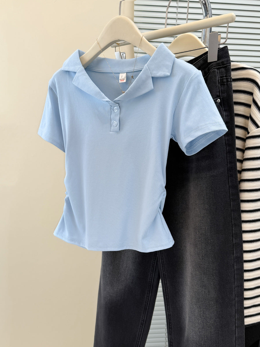 Damen Polo Stil Kurzarm-Top mit Knopfleiste Heidi-Mode