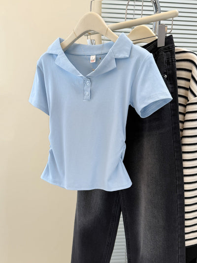 Damen Polo Stil Kurzarm-Top mit Knopfleiste Heidi-Mode