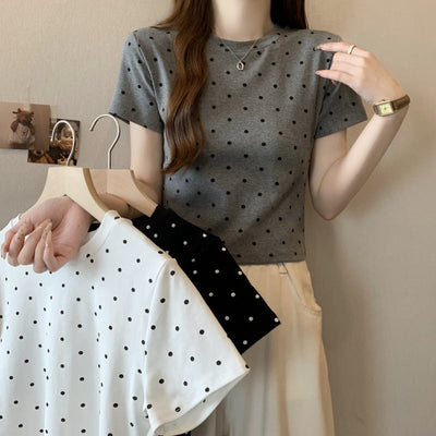 Femme Kurzarm Polka-Dot-Muster Top Heidi-Mode