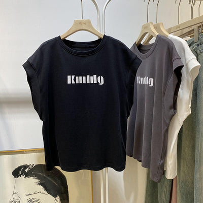 Femme Grafik Locker Sitz Ärmelloses T-Shirt Heidi-Mode