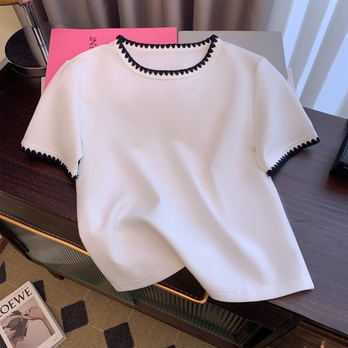 Femme Kurzarm-T-Shirt mit dekorativem Saum Heidi-Mode